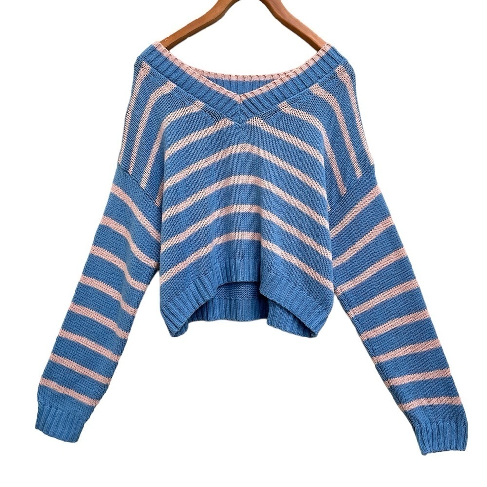 American Eagle Outfitters AEO Striped Long Sleeve Cropped Sweater, Size Small